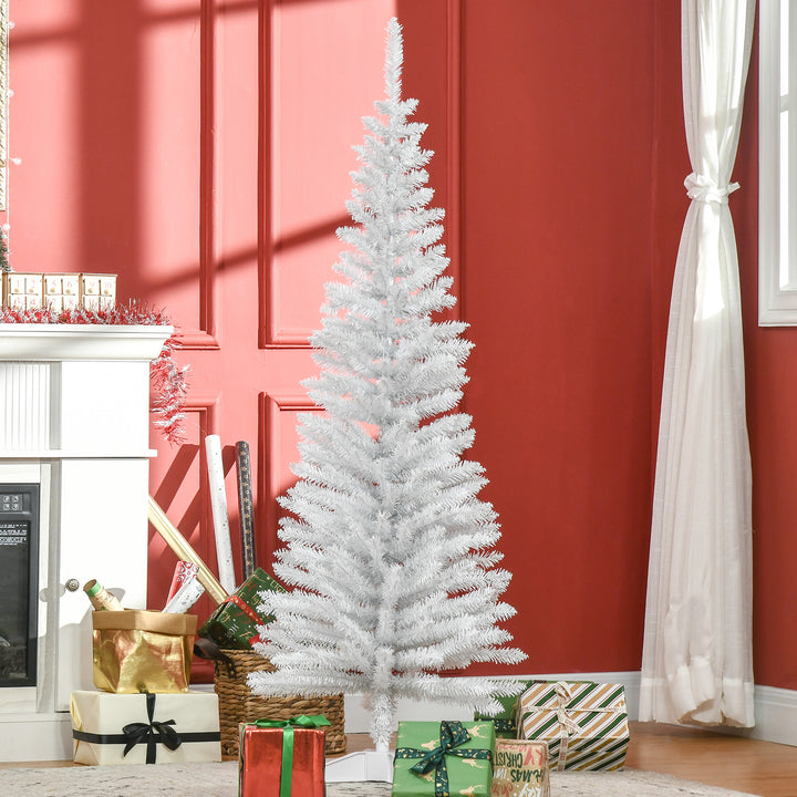 HOMCOM 5T Artificial Pine Pencil Slim Tall Christmas Tree with Branch Tips Xmas Holiday Décor with Stand White | Aosom UK