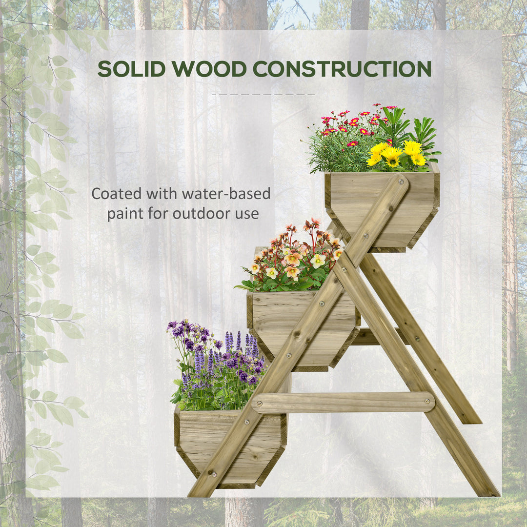 3 Tier Raised Garden Bed Wooden Elevated Planter Box Kit, 66L for Flower, Vegetable, Herb, 65x75x78cm, Green