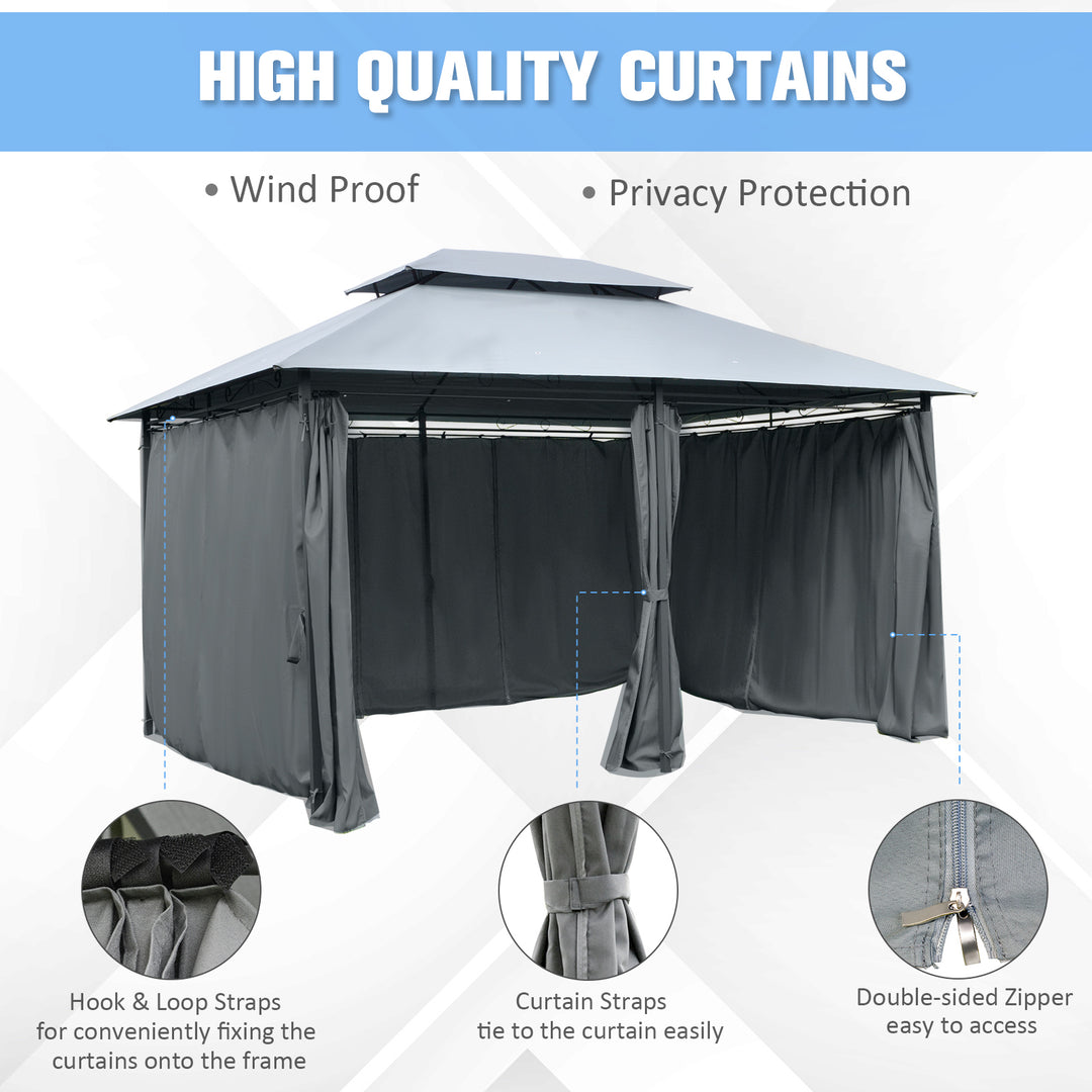 MCL 4m x 3(m)Garden Gazebo, Double Roof Outdoor Gazebo Canopy Shelter with Curtains, Solid Steel Frame for Lawn and Deck, Grey