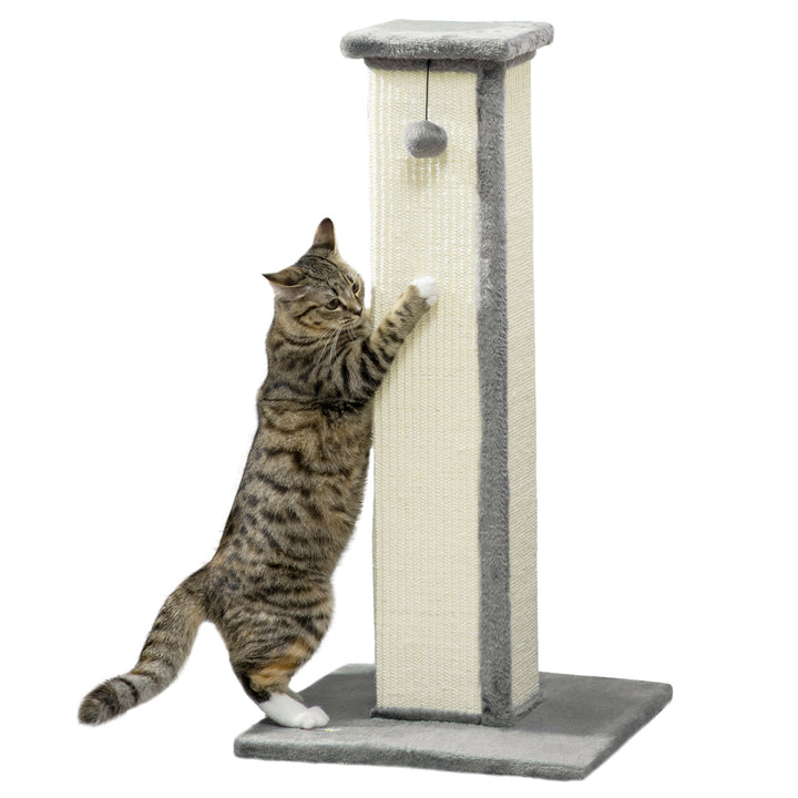 PawHut 81cm Cat Scratcher, Vertical Full Scratcher with Natural Sisal Rope, Hanging Ball and Soft Plush, Grey | Aosom UK