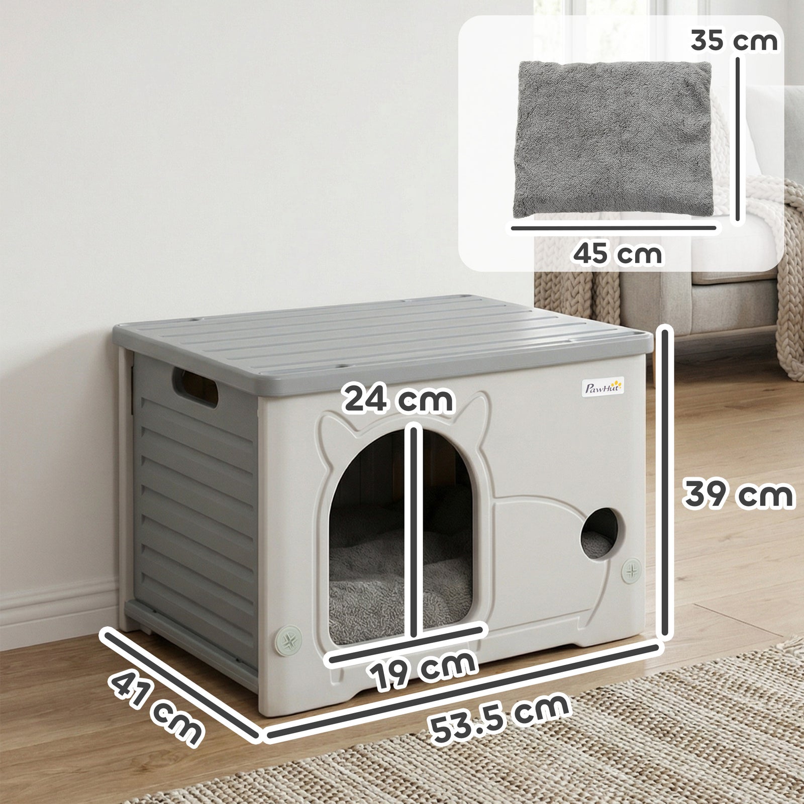 Cat House Stackable Pet Shelter with Removable Cushion for Indoor Outd