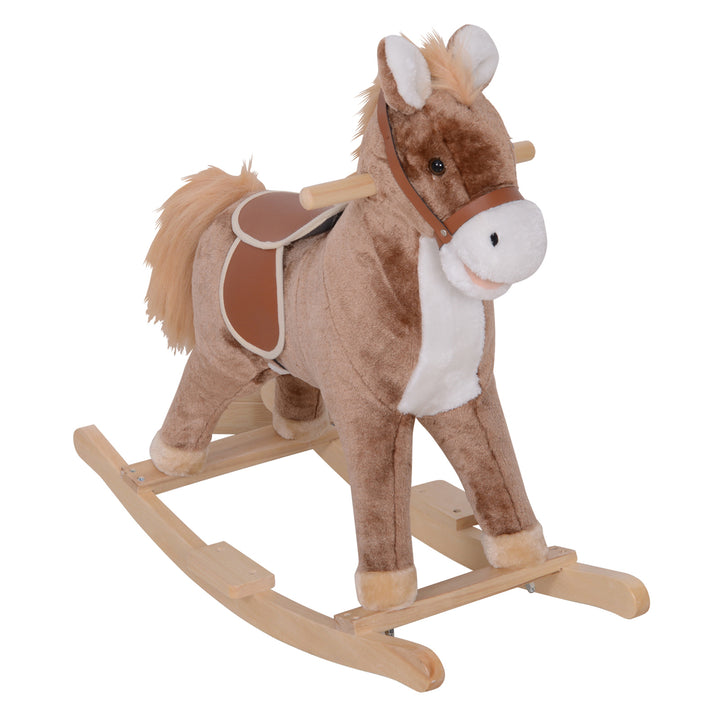 HOMCOM Kids Plush Rocking Horse-Brown/White