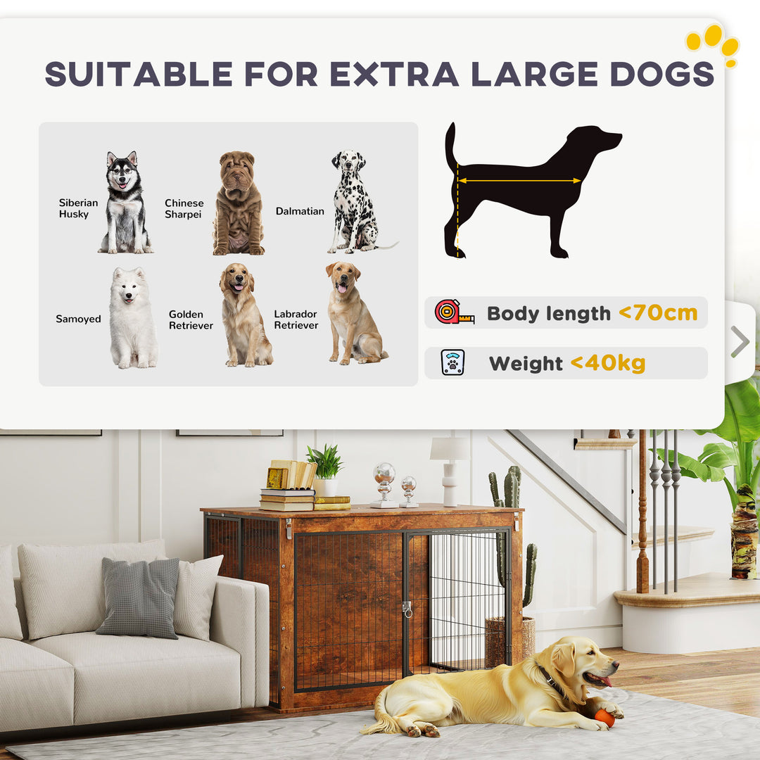 Dog Crate Furniture with Openable Top, Two Doors, for Extra Large Dogs, Rustic Brown