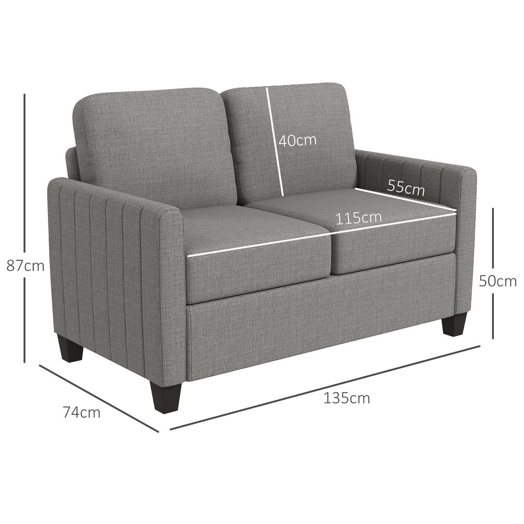 2 Seater Sofa, Channel Tufted Modern Fabric Couch, Comfy Upholstered Small Sofa Loveseat with Spring Cushion, Back Pillow, for Living Room, Bedroom, Office, Light Grey