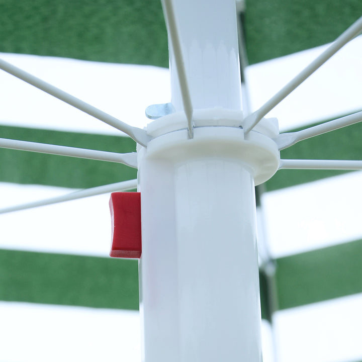 1.8m Beach Parasol Umbrella with Tilt Canopy, Lightweight Patio Garden Sunshade with 8 Ribs, Green & White Stripe