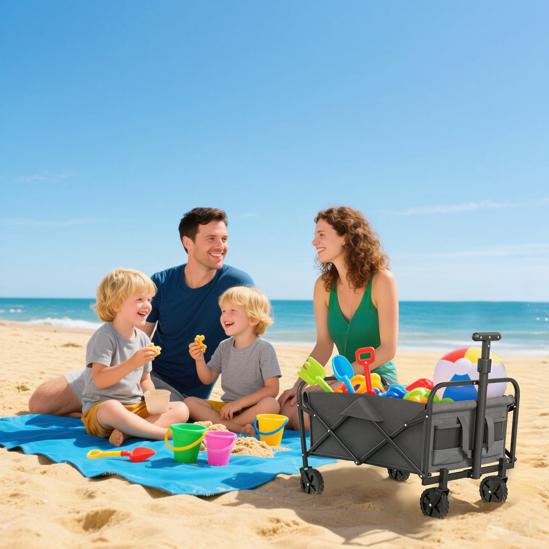 62L Festival Trolley on Wheels, Garden Folding Trolley Cart, 120kg Heavy Duty Collapsible Folding Wagon with Adjustable Handle and Carrying Bag for Beach, Camping, Festival, Grey