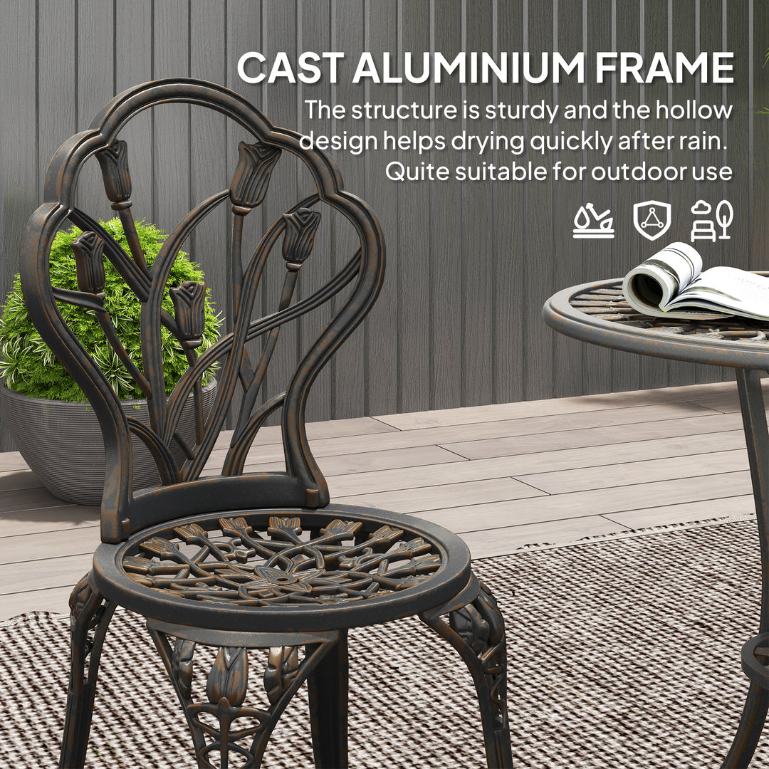 3 Piece Patio Bistro Set for 2, Outdoor Aluminium Garden Table and Chairs with Umbrella Hole for Balcony, Bronze Tone