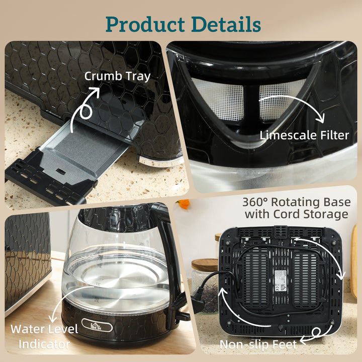 Kettle and Toaster Set, 1.7L 3000W Rapid Kettle with Strix Thermostat, 4 Slice Toaster with 7 Browning Controls