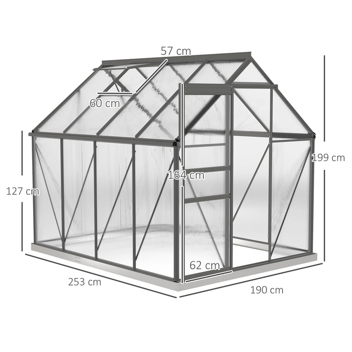 Outsunny 190 x 253 cm Walk-In Polycarbonate Greenhouse - Dark Grey