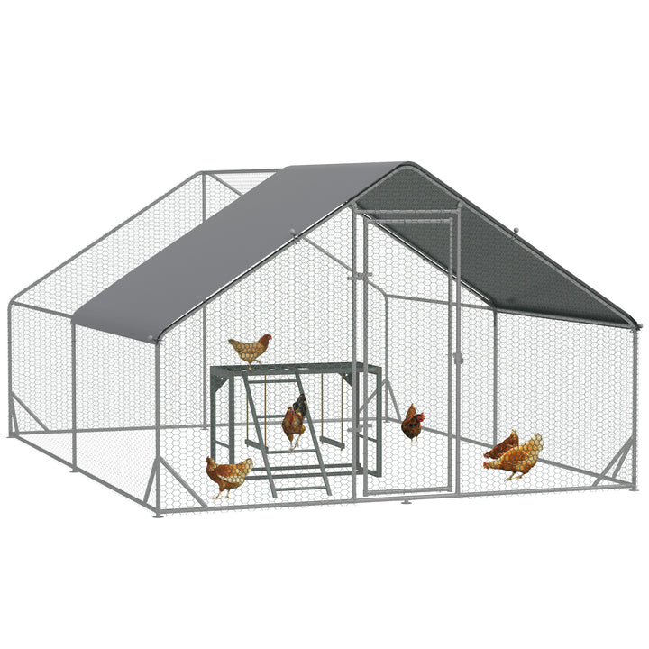 Walk In Chicken Run with Chicken Activity Shelf and Cover, 3 x 4 x 2m