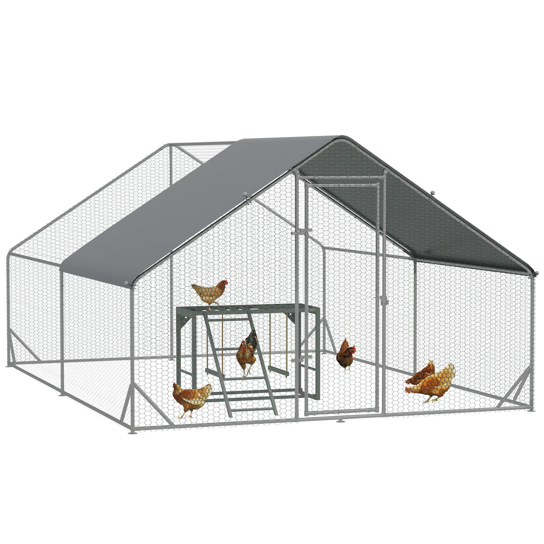 Walk In Chicken Run with Chicken Activity Shelf and Cover, 3 x 4 x 2m