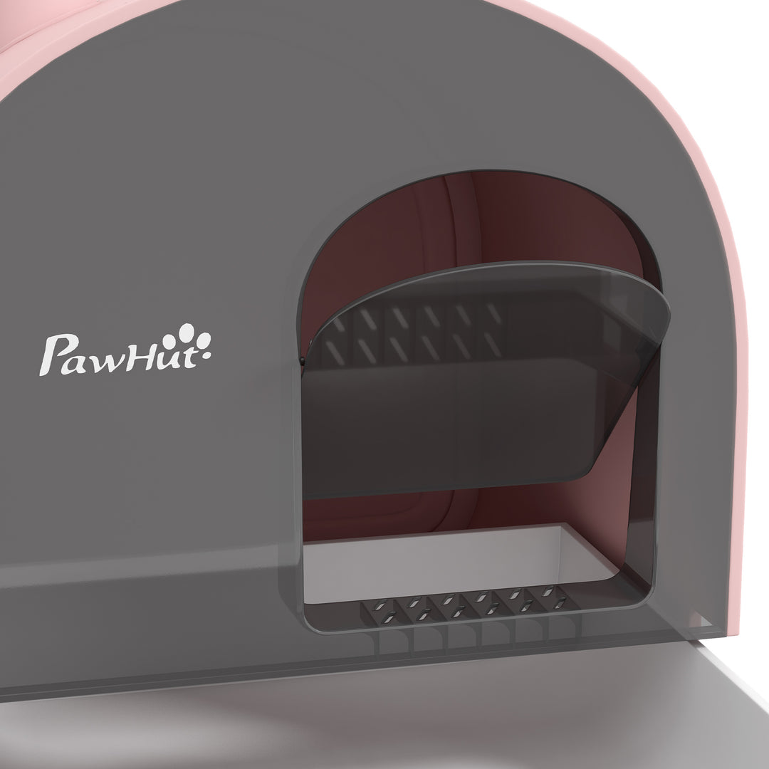 Hooded Cat Litter Box, Kitten Litter Tray, with Lid, Scoop, Filter, Flap Door, Pink