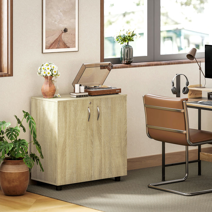 Two-Tier Locking Office Storage Cabinet - Oak