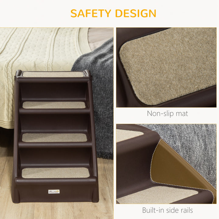 Foldable Four-Step Pet Stairs, for Cats, Small Miniature Dogs, with Non-Slip Mats 62 x 38 x 49.5cm - Brown