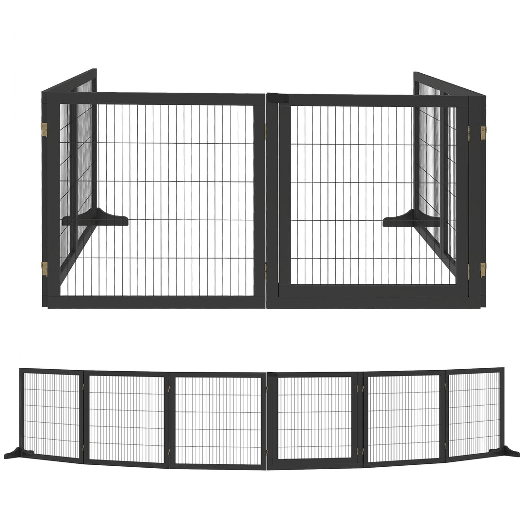Wooden Pet Gate, Freestanding Dog Security Barrier with Two Support Fe