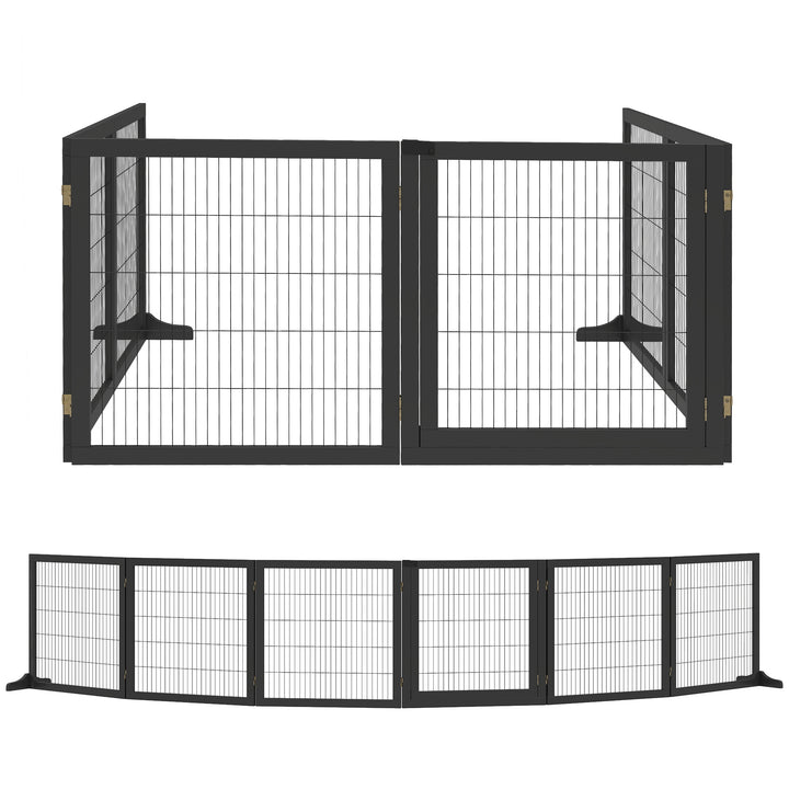 Wooden Pet Gate, Freestanding Dog Security Barrier with Two Support Fe