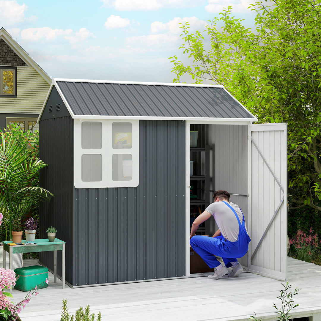 7 x 6ft Galvanised Garden Shed, with Latch - Dark Grey