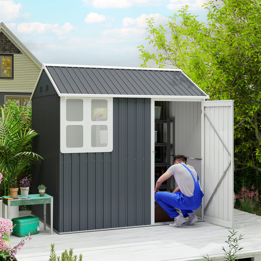 7 x 6ft Galvanised Garden Shed, with Latch - Dark Grey