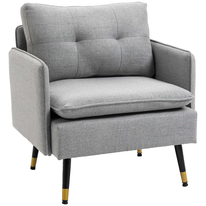 Modern Accent Chair, HOMCOM Upholstered Button Tufted Occasional Chair for Living Room and Bedroom, Grey | Aosom UK