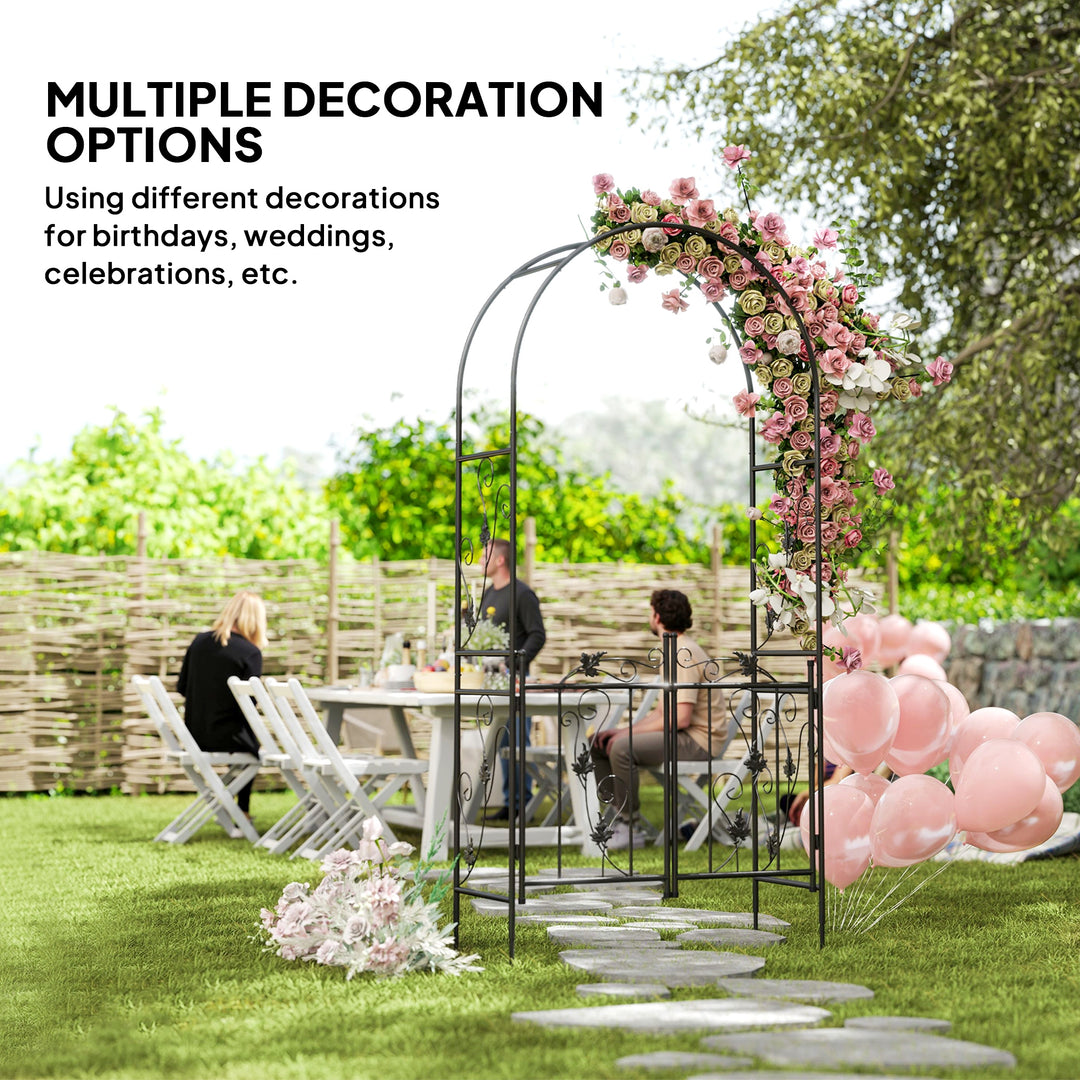 2.17m Steel Garden Arch with Gate, Wedding Arch for Outdoor, Garden, 1