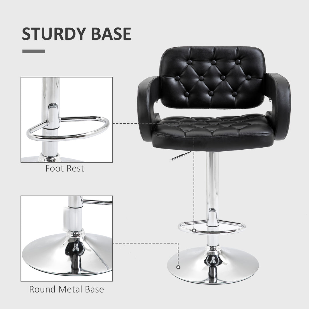 PU Leather Upholstered Swivel Bar Stool, Height Adjustable with Back, Armrest, Footrest, Black