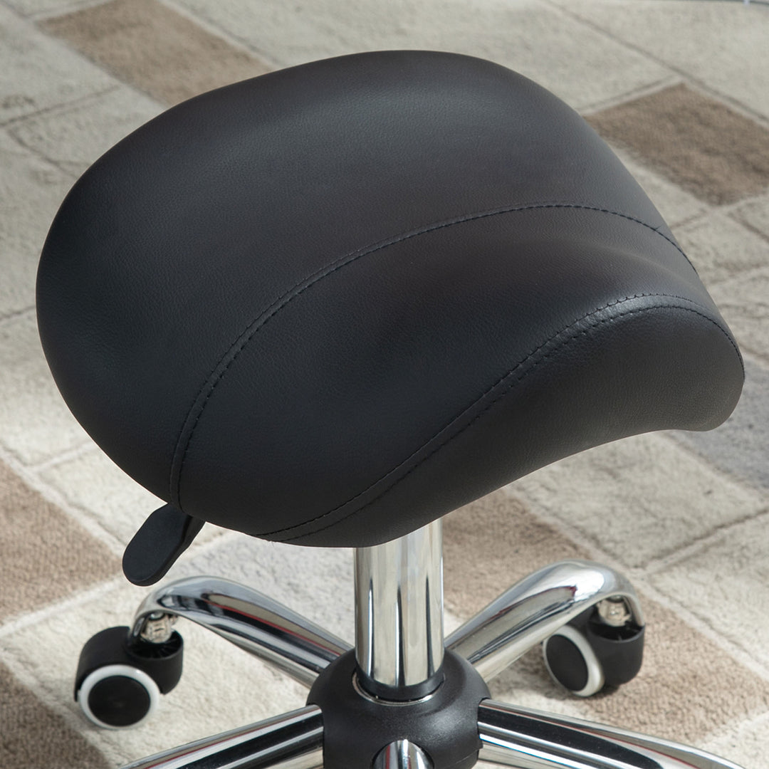 MCL Cosmetic Stool 360° Rotate Height Adjustable Salon Massage Spa Chair Hydraulic Rolling Faux Leather Saddle Stool Mobility, Black
