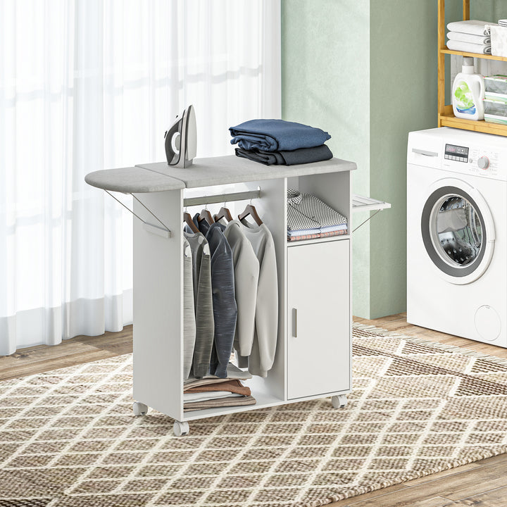 Rolling Ironing Board Cabinet, Foldable Ironing Station with Storage, Wheels for Home, Laundry Room