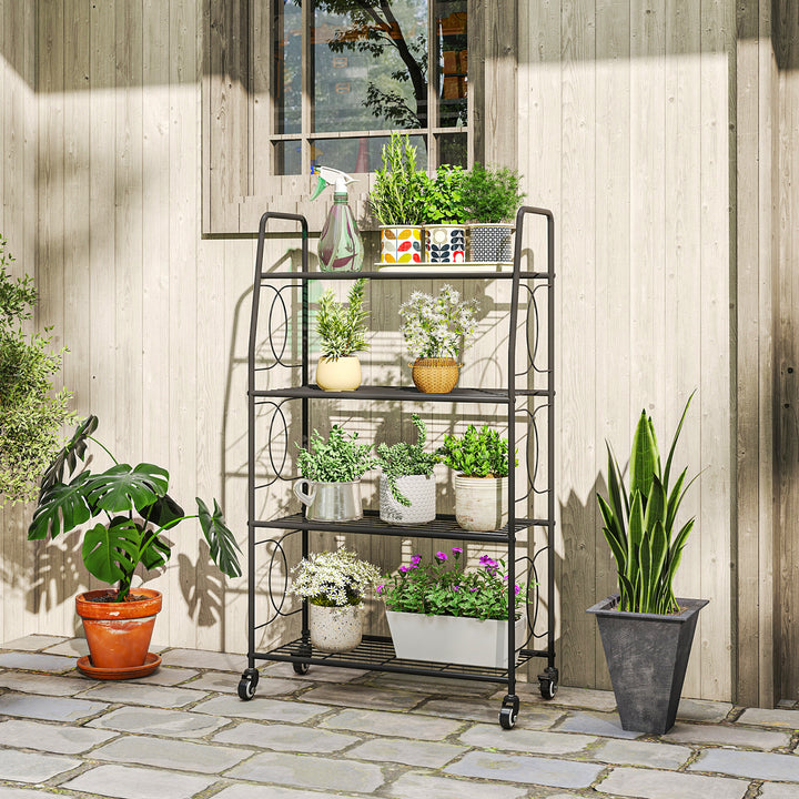 4-Tier Metal Plant Stand, Heavy Duty Ladder Shelf Potted Plants Displa