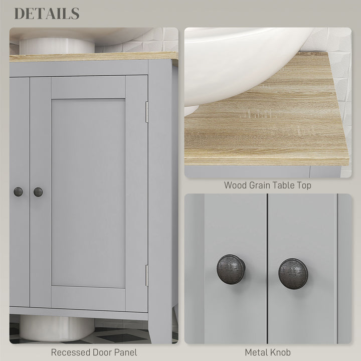 Under Sink Cabinet, Bathroom Sink Cabinet with 2 Doors, Pedestal Under Sink Design, Freestanding Bathroom Cupboard with Adjustable Shelf, Grey