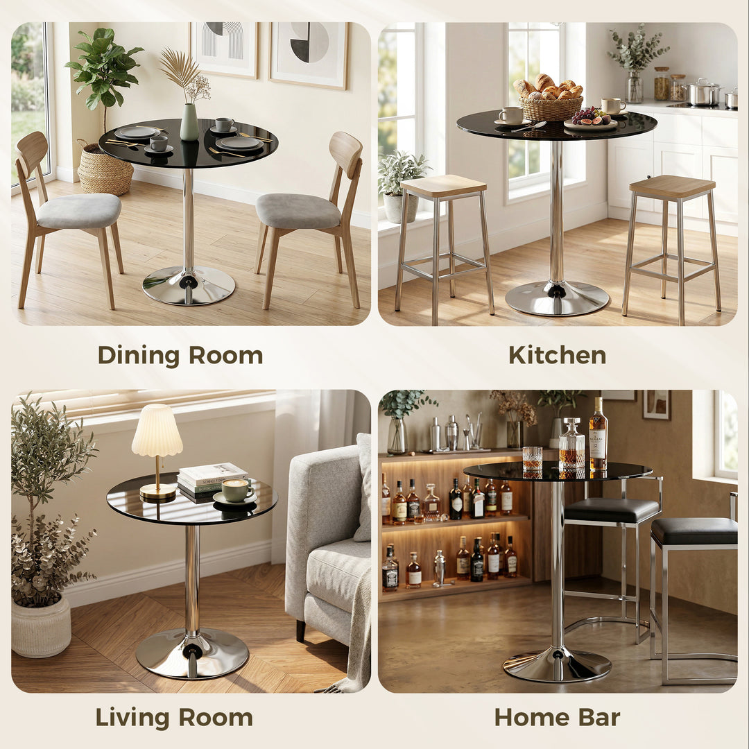 Round Bar Table, Modern Dining Table with Tempered Glass Top and Steel