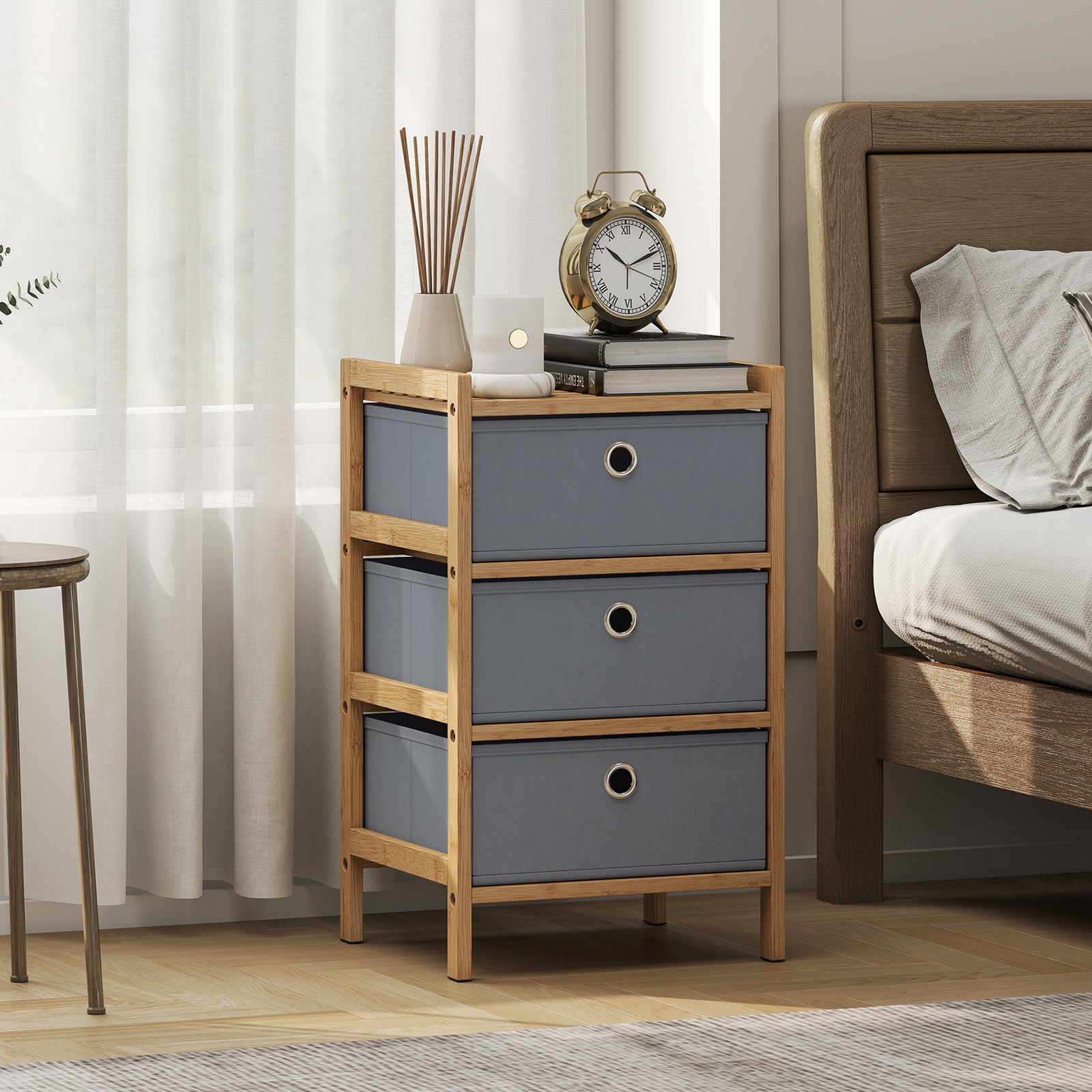 Chest of Drawers, 3 Fabric Drawers Narrow Dresser with Bamboo Frame, L