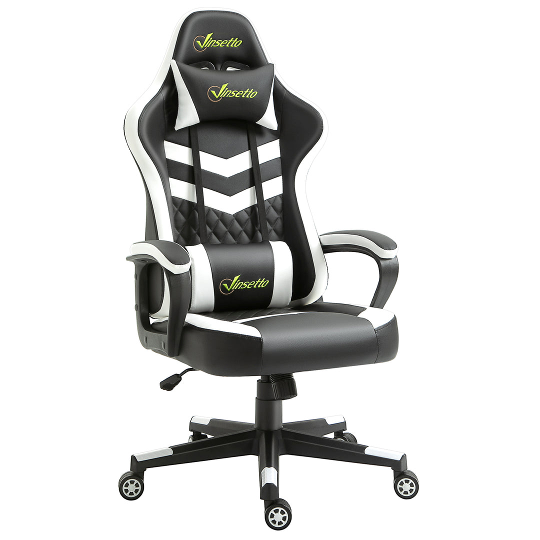 Gaming Chair, Computer Desk Chair with Lumbar Support, Faux Leather Racing Chair with Headrest and Swivel Wheels for Home Office, Black White