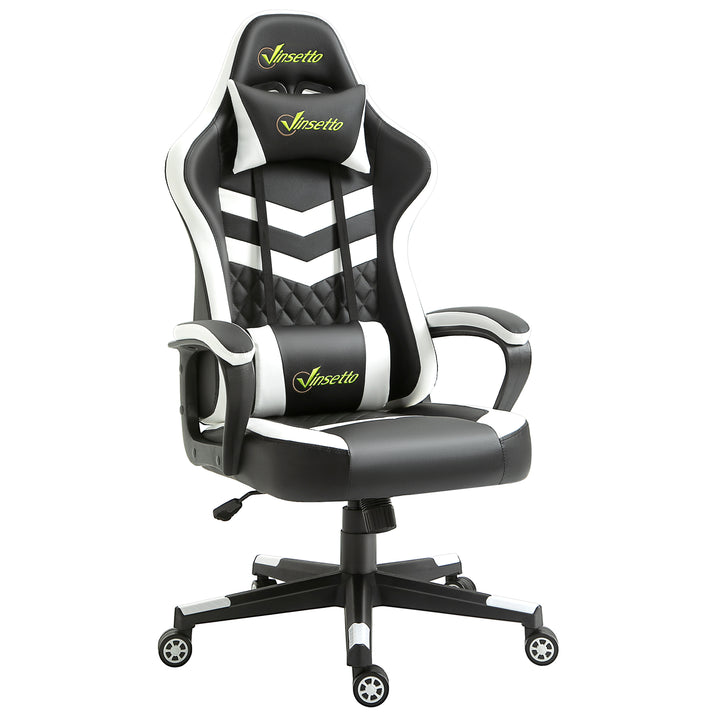 Gaming Chair, Computer Desk Chair with Lumbar Support, Faux Leather Racing Chair with Headrest and Swivel Wheels for Home Office, Black White