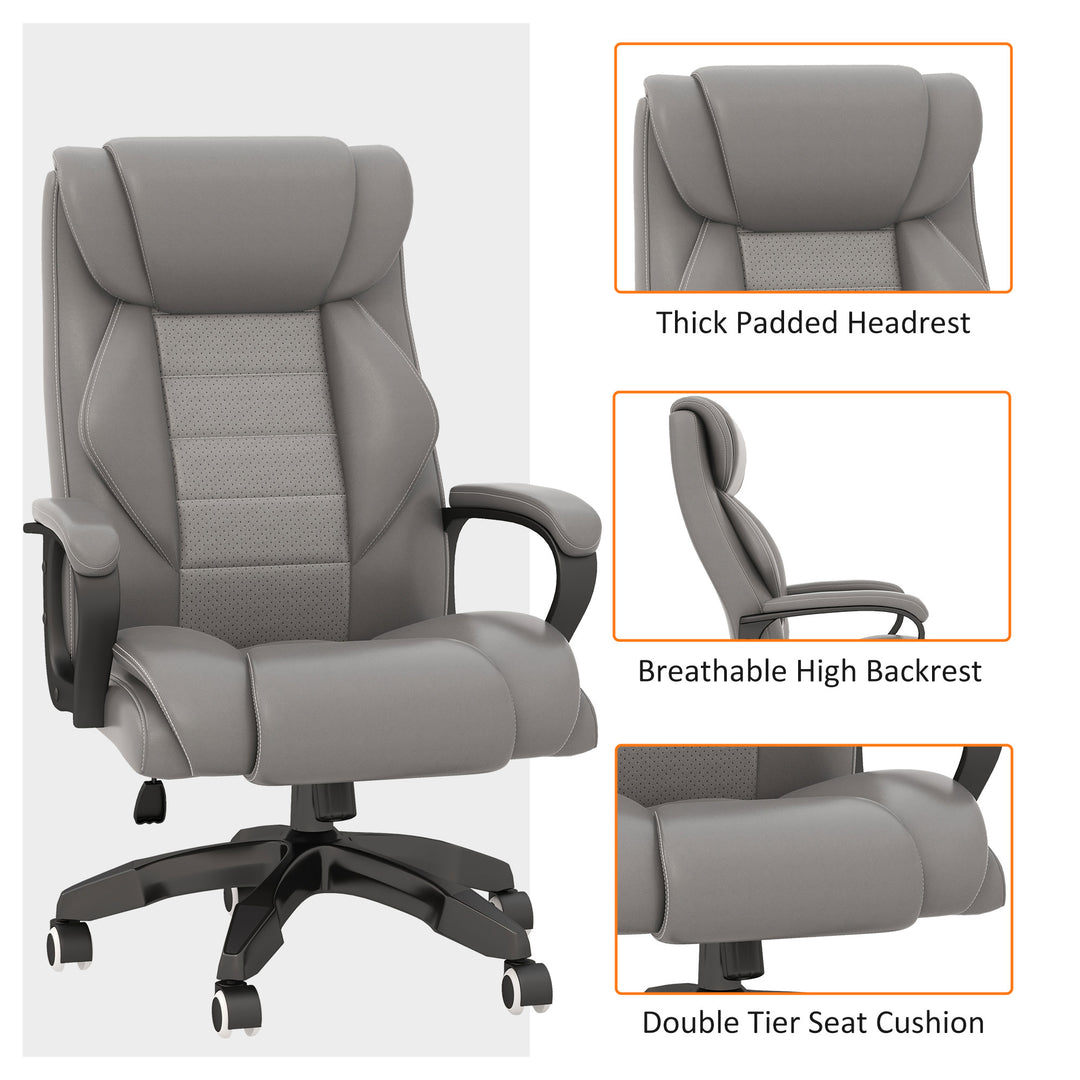 Office Chair with 6-Point Maaage and Back Heat, PU Desk Chair with Padded Seat and Armrest, Computer Chair with Tilt Function for Home, Grey