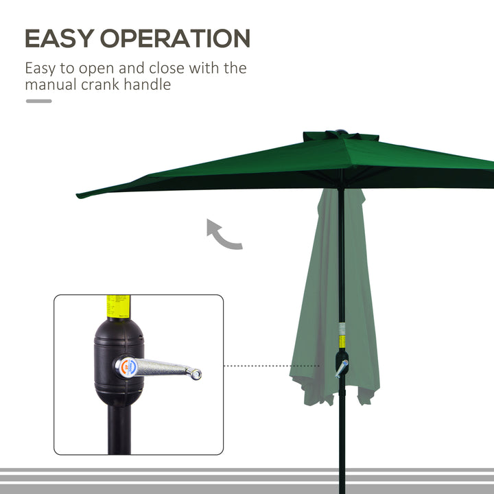 3(m) Half Parasol, Semi Round Umbrella with Metal Frame, Crank Handle for Balcony, Garden, Green