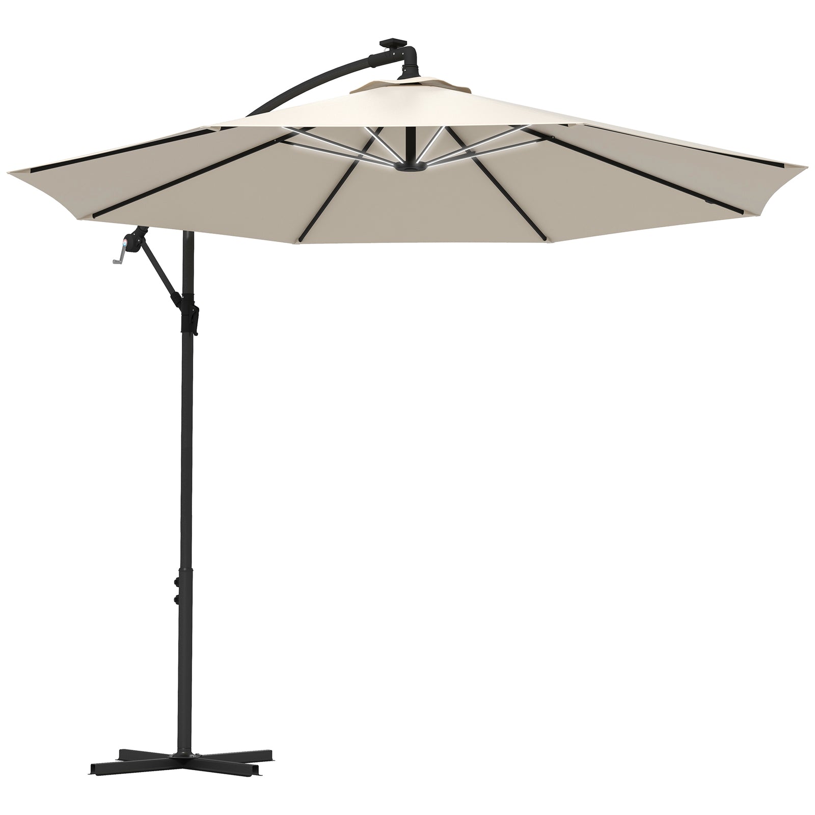 3m Solar LED Light Offset Cantilever Parasol - Beige