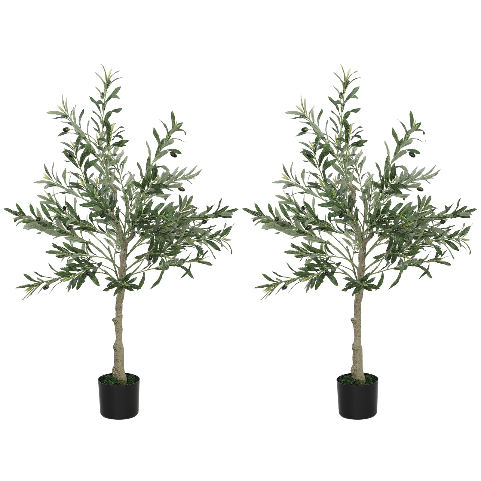 Set of 2 4ft/ 120cm Decorative Artificial Plant, Silk Olive Tree with 450 Leaves and 20 Olive Fruits in Pot, Fake Plant for Home, Office, Living Room, Indoor Decor