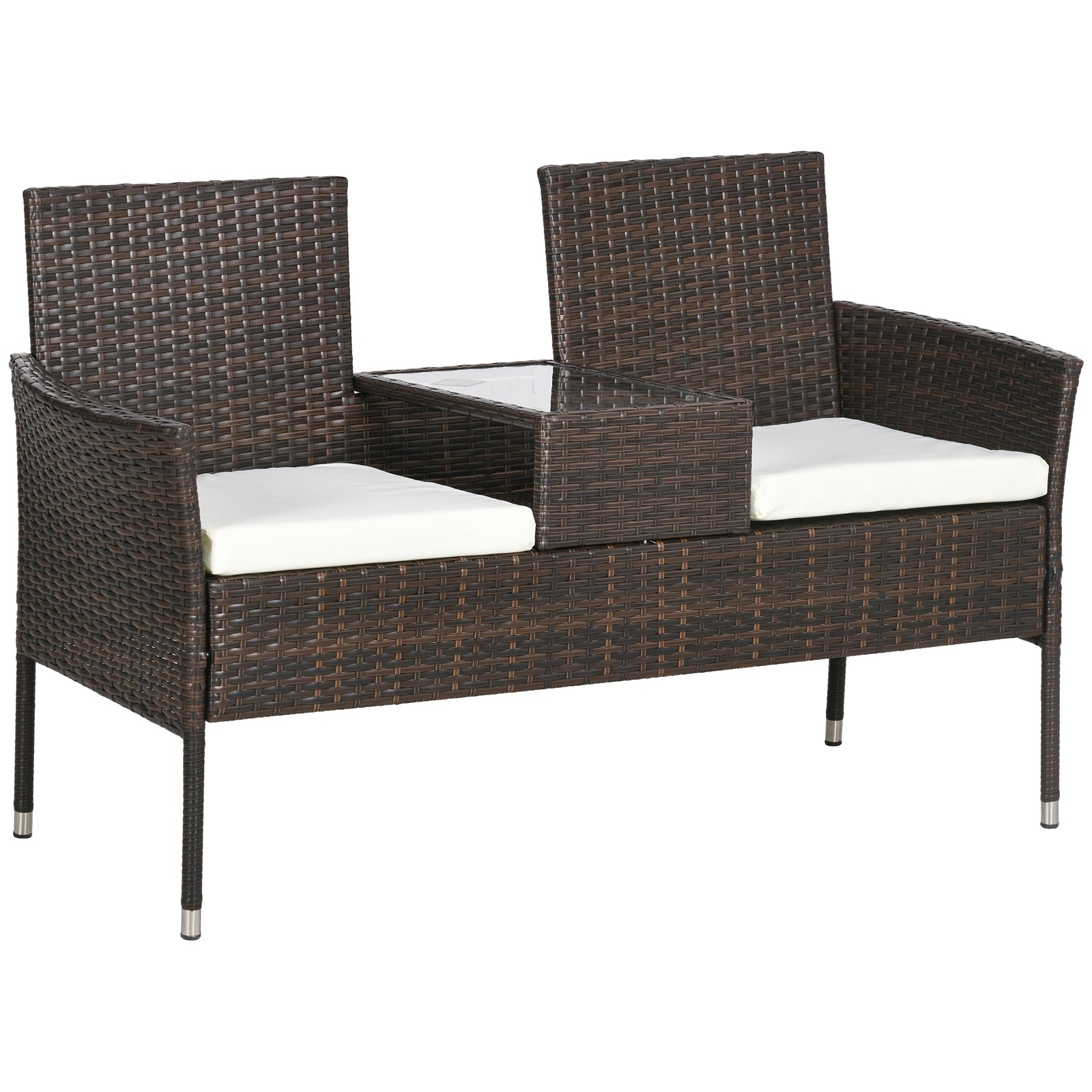 Two-Seat Rattan Chair, with Middle Table - Brown