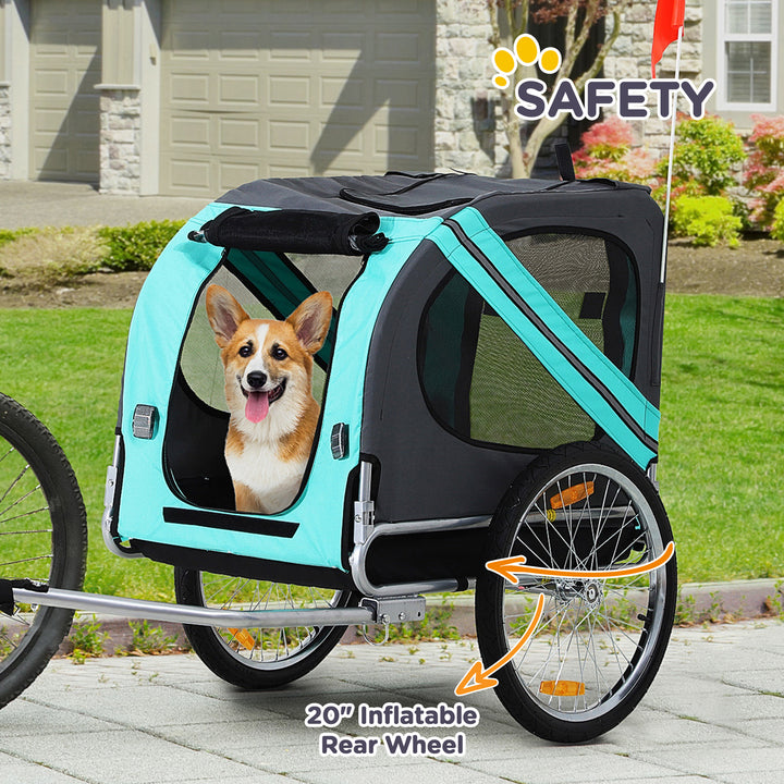 MCL Folding Dog Bike Trailer Pet Cart Carrier for Bicycle Travel in Steel Frame with Hitch Coupler - Light Blue & Grey