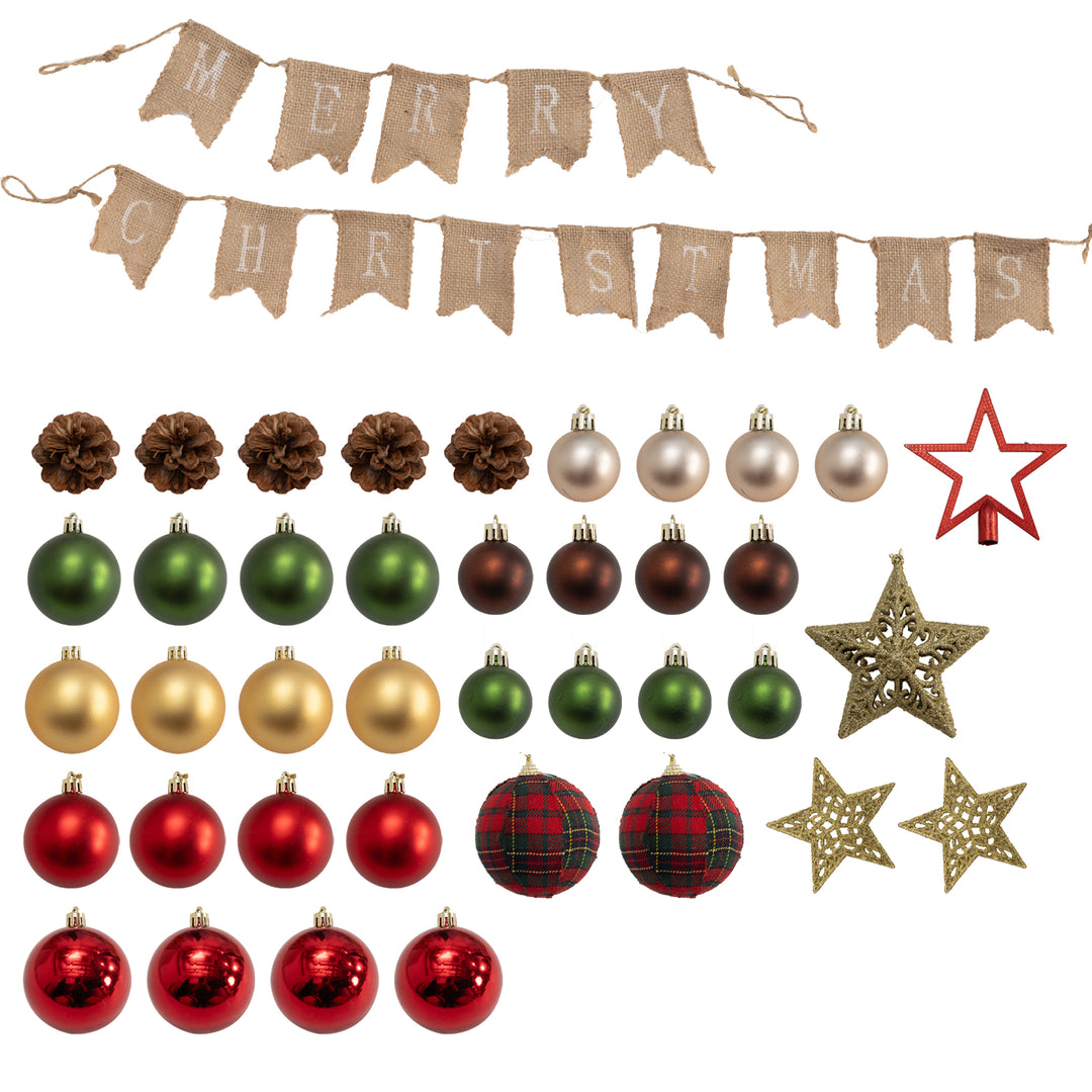 5ft Pre-Lit Xmas Tree with Decorations, Green, Red and Warm White