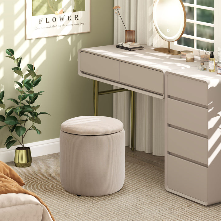 HOMCOM Modern Storage Ottoman with Removable Lid, Fabric Storage Stool, Foot Stool, Dressing Table Stool Side Table, Set of 2, Cream White
