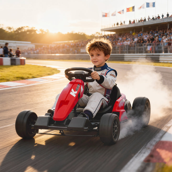 24V Electric Go Kart, Drift Kart with Adjustable Seat, Slow Start, 5-Point Harness, Music, Horn, for 6-12 Years