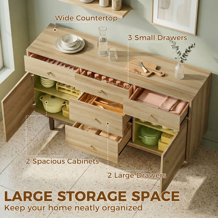 Sideboard with 5 Drawers and 2 Cabinets Buffet Cabinet with Solid Wood