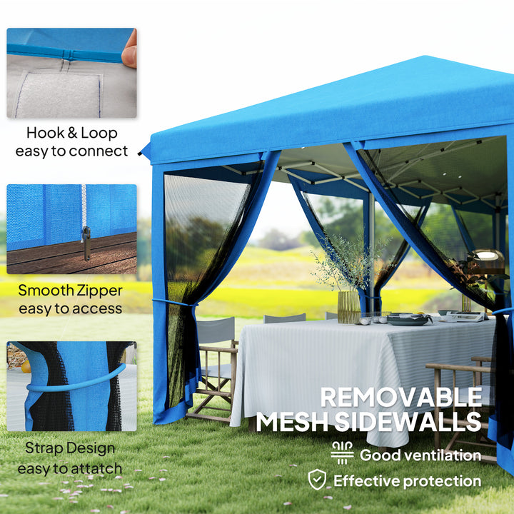 3 x 6m Pop Up Gazebo, Outdoor Canopy Shelter, Marquee Party Wedding Tent with 6 Mesh Walls and Carry Bag, Blue