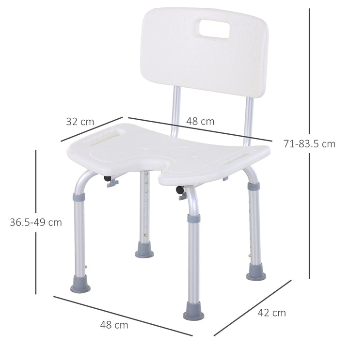 HOMCOM 8-Level Height Adjustable Bath Stool Spa Shower Chair Aluminum w/ Non-Slip Feet and Handle, Load Capacity 136kg | Aosom UK