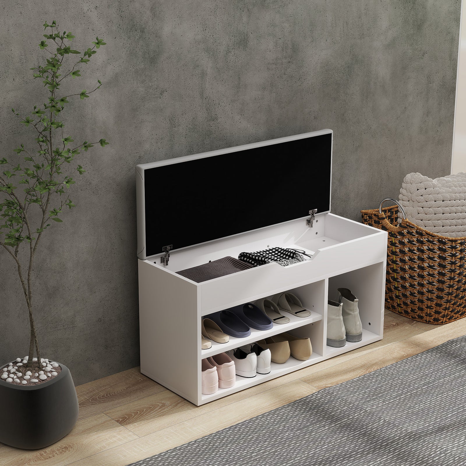 Shoes Cabinet Bench Hidden Storage Padded Seat Organiser Footwear Rack Hallway Cream White