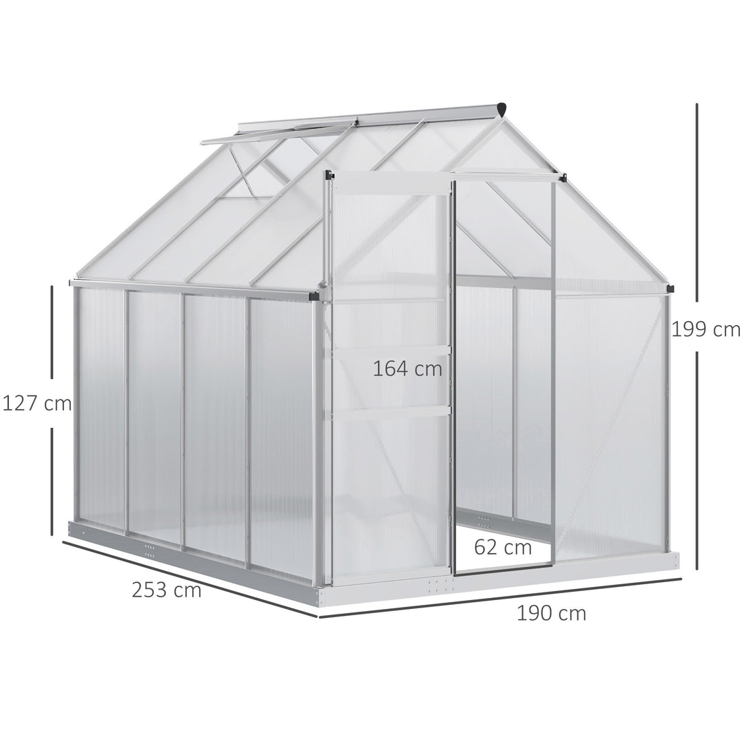 190 x 253 cm Walk-In Polycarbonate Greenhouse - Silver-Tone