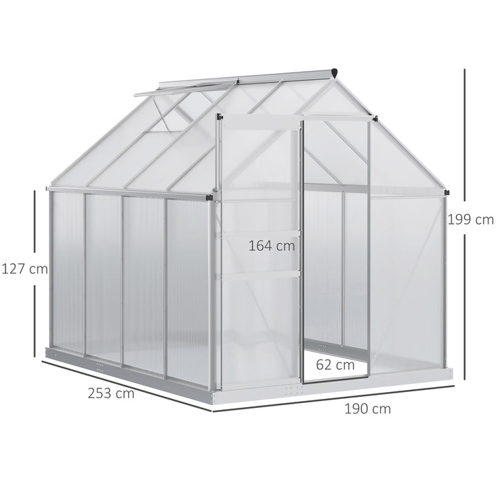 190 x 253 cm Walk-In Polycarbonate Greenhouse - Silver-Tone
