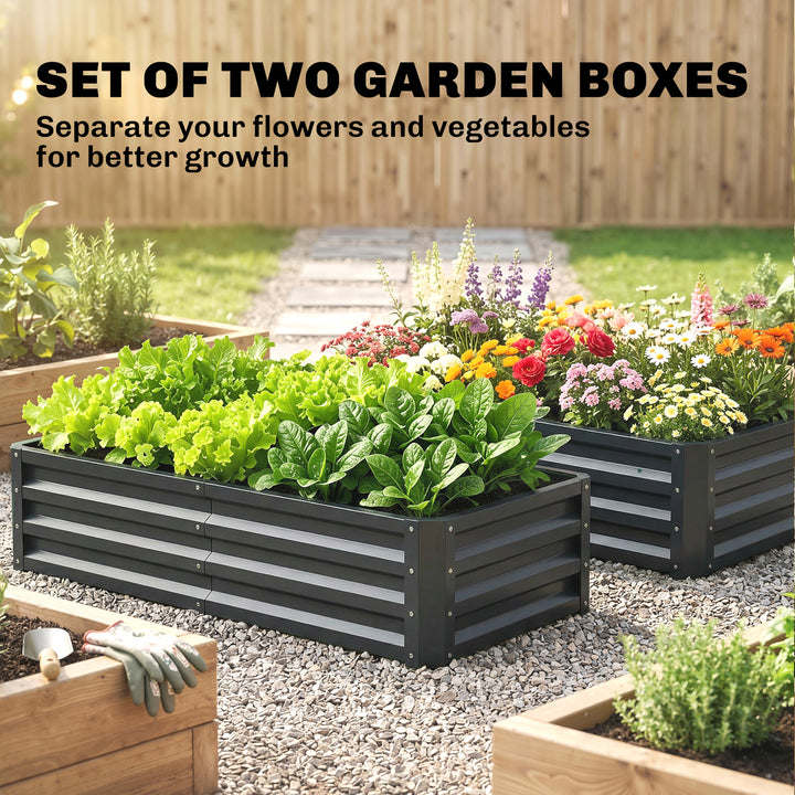 Set of 2 Raised Beds for Garden, Galvanised Outdoor Planters for Herbs