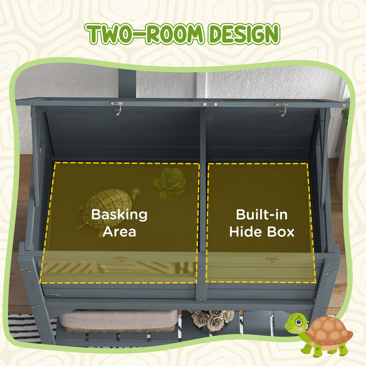 Wooden Tortoise House, with Shelter, Run, Shelf, Lamp Holder, Tray, Grey